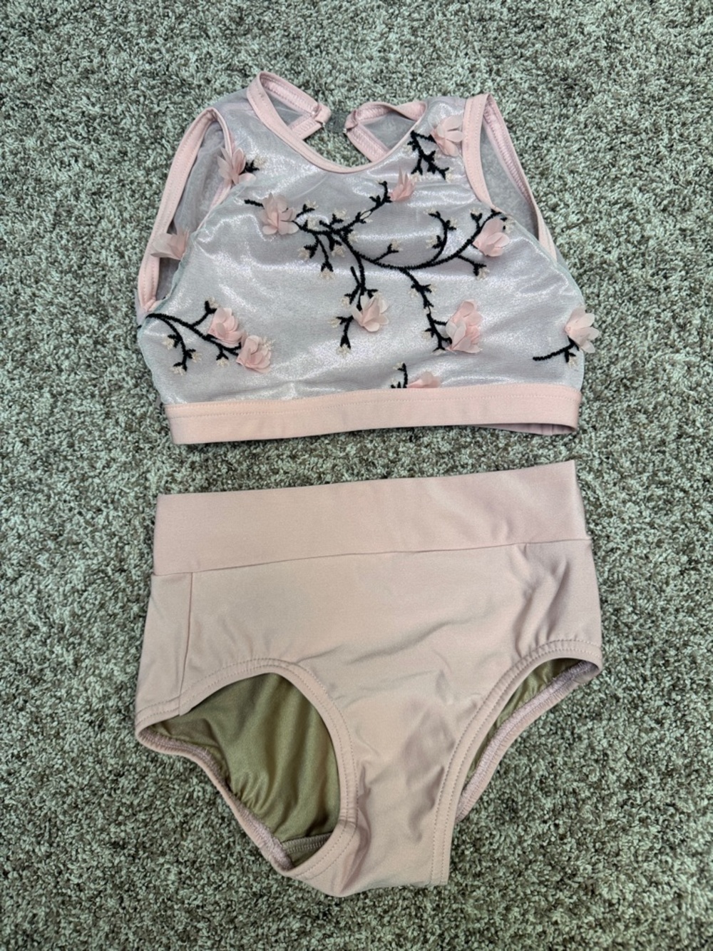 Pink Floral Two-Piece Dancewear Set